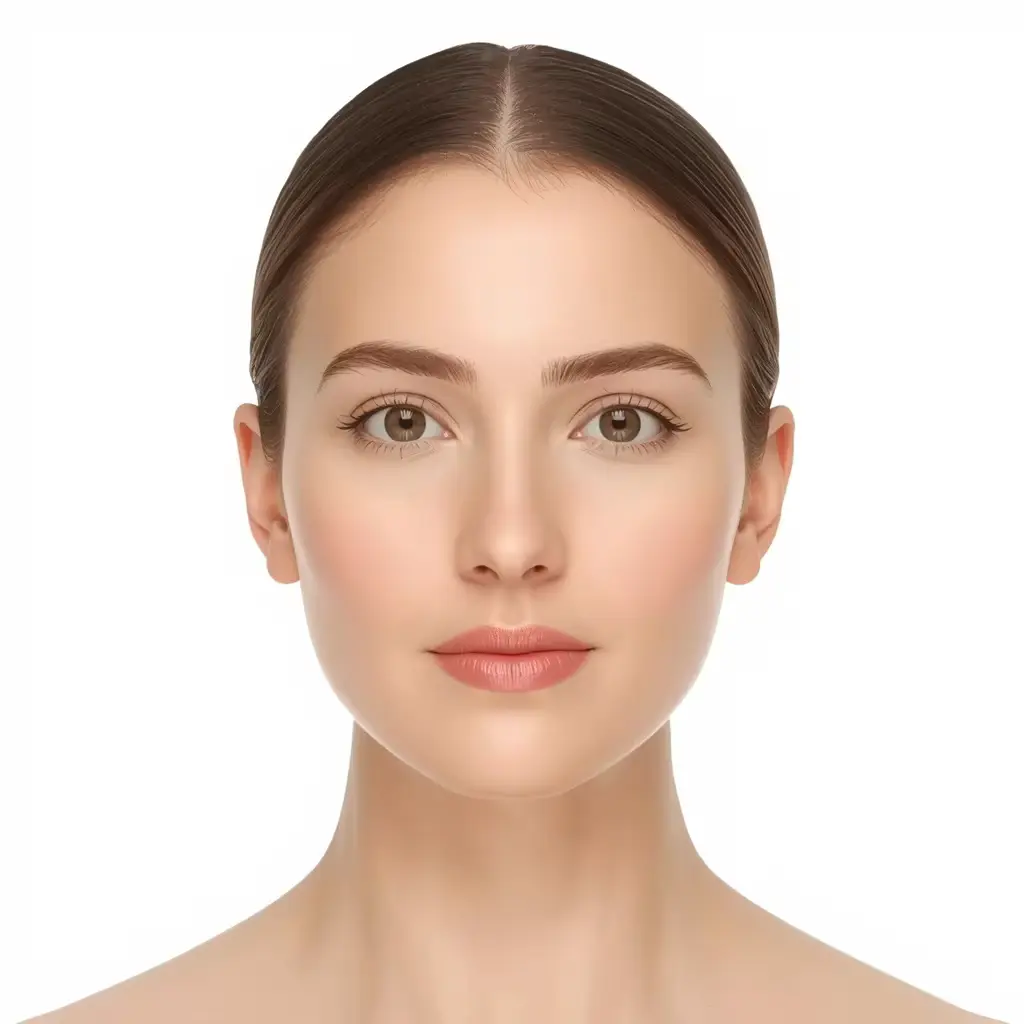 Portrait reference of a woman with an oblong face and a longer, straighter outline.